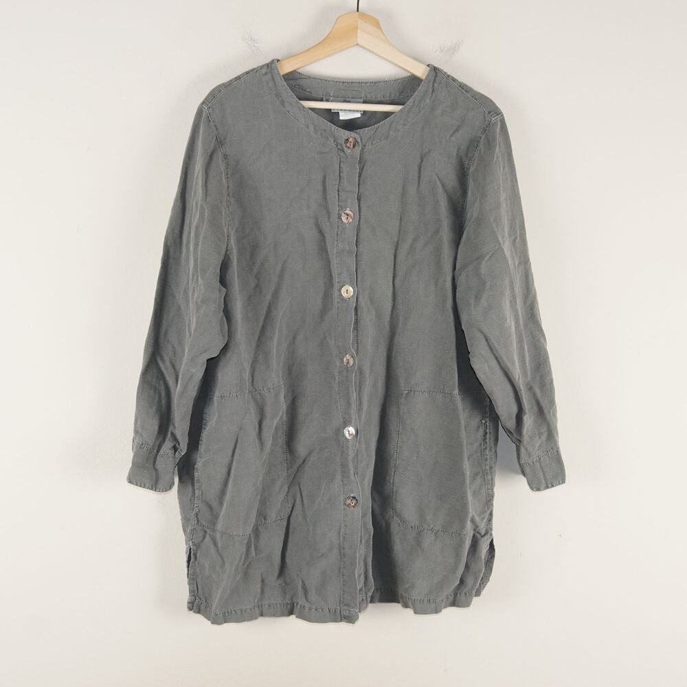 Hot Cotton Marc Ware Button Front Linen Cotton Blend Gray Tunic Jacket Womens 1X